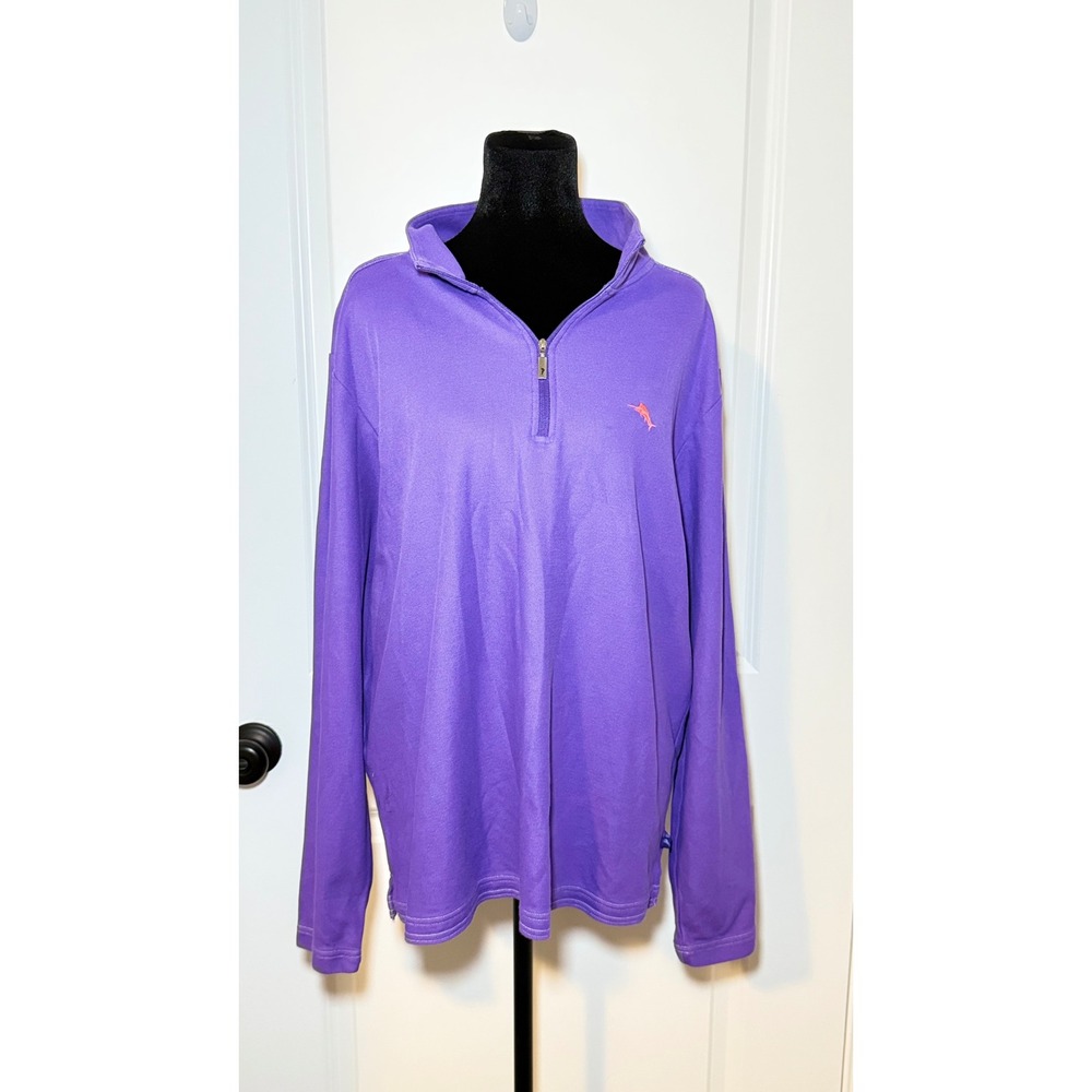 Tommy Bahama IslandZone Purple Supima Cotton Quarter Zip Pullover Womens Large